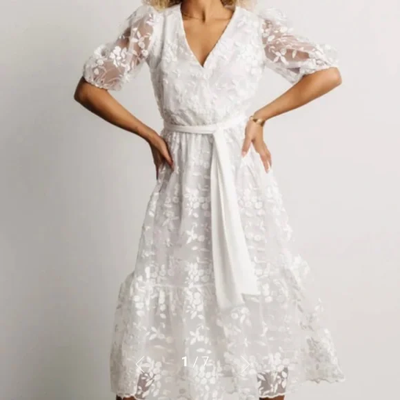 Dresses | Cynthia Embossed White Midi Dress | Poshmark